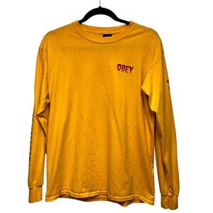 Obey Men’s Shirt M Tee L Sleeve Mustard “Worldwide”  Decal Midnight Poison
